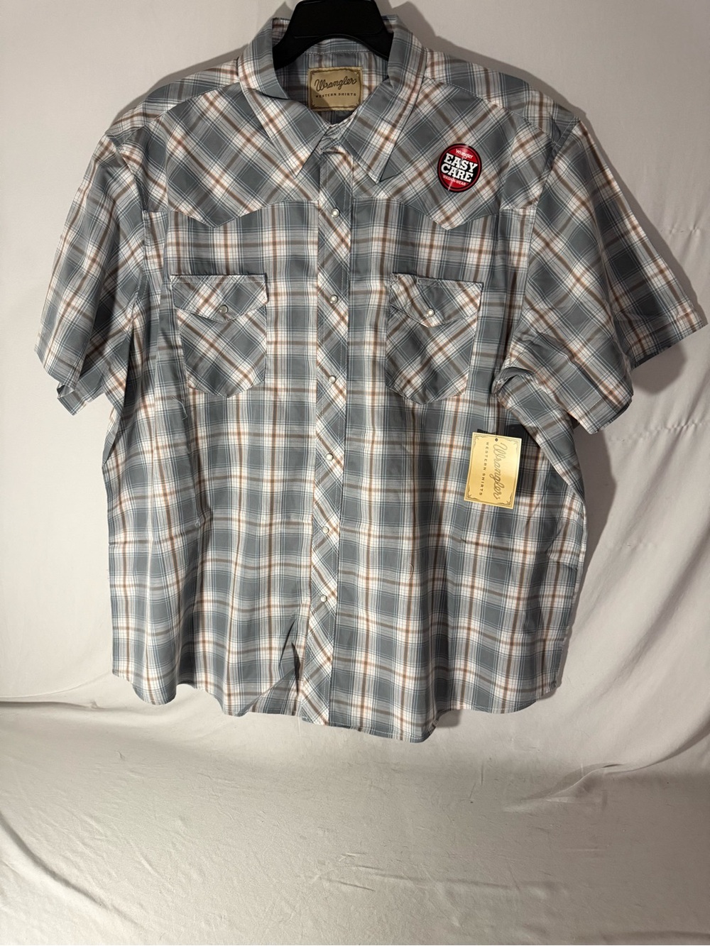 Wrangler Men’s Short Sleeve Plaid Button-Down Shirt - Blue/Gray/Tan